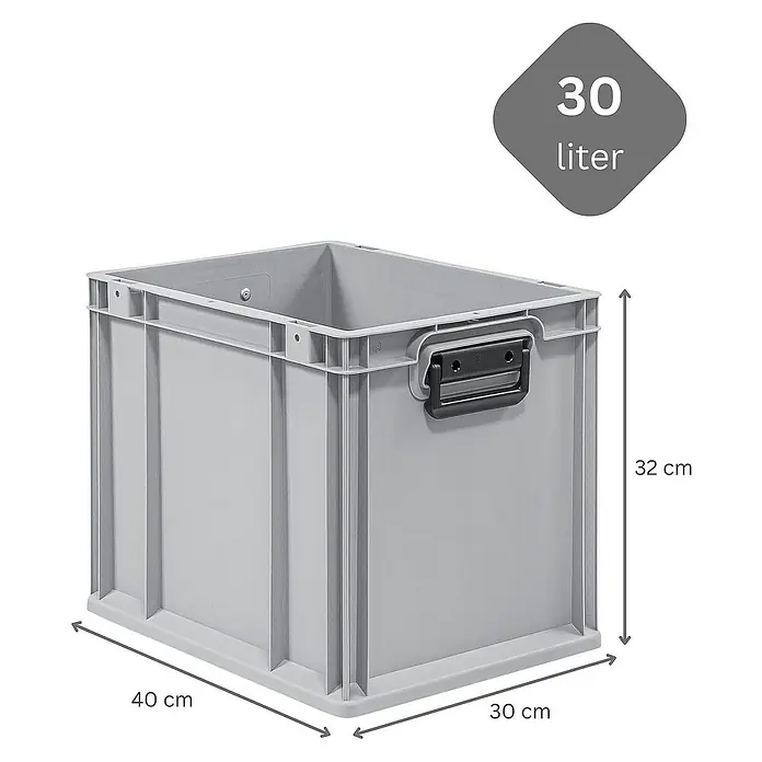 Proregal Euroboxen-Set 5x Eurobox NextGen Portable Duo - L x B x H: 40 x 30 x 32 cm, Kunststoff, Grau, 5 Stk. - Graue 30-Liter-Aufbewahrungsbox mit Griff und den Maßen 40 x 30 x 32 cm.