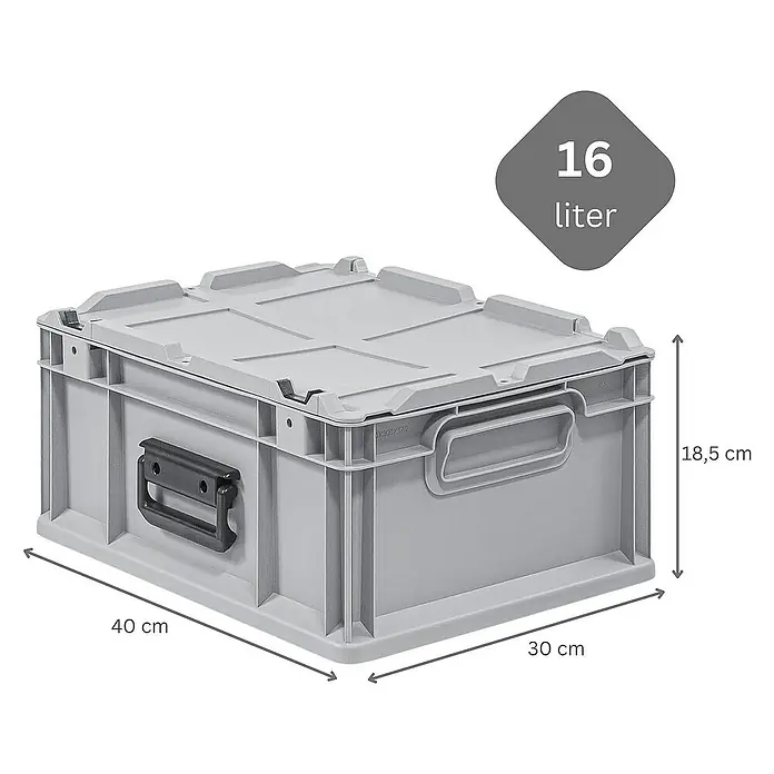 Proregal Euroboxen-Set 10x Eurobox NextGen Portable - Kunststoff, Grau, 10 Stk. - Graue 16-Liter-Kunststoffbox mit Deckel und Griffen zur Aufbewahrung und Organisation.