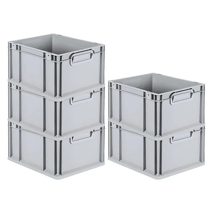 Proregal Euroboxen-Set 5x Eurobox NextGen Economy - L x B x H: 40 x 30 x 22 cm, Kunststoff, Grau, 5 Stk. - Stapelbare graue Lagerkisten aus Kunststoff, ideal für Lagerung und Organisation. Sie sind robust und platzsparend stapelbar.