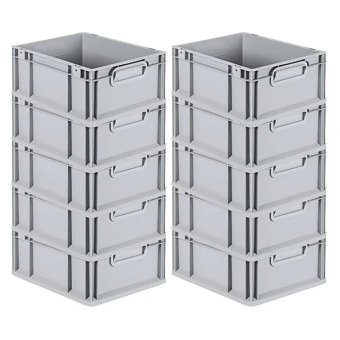 Proregal Eurobox Eurobox NextGen Economy - L x B x H: 40 x 30 x 17 cm, Kunststoff, Grau - Zwei Stapel grauer Lagerkästen aus Kunststoff, die sich ideal für die Organisation und Lagerung eignen.