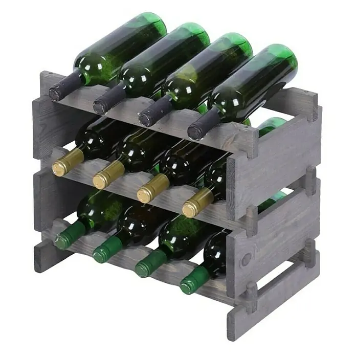 Proregal Flaschenregal Weinregal VINOTECA FLEX PRO für 12 Flaschen - L x B x H: 28 x 46 x 37 cm, Holz, Anzahl Böden: 3 Stk. - Graues Holzweinregal mit 12 Weinflaschen, ideal zur stilvollen Aufbewahrung und Präsentation von Wein in Ihrem Zuhause.