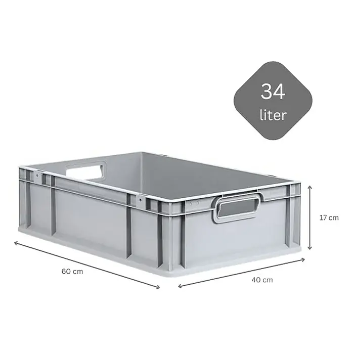 Proregal Euroboxen-Set 5x Eurobox NextGen Economy - L x B x H: 60 x 40 x 17 cm, Kunststoff, Grau, 5 Stk. - Graue 34-Liter-Kunststoffbox mit Griffen und den Maßen 60x40x17 cm. Ideal für Lagerung und Transport verschiedener Gegenstände.