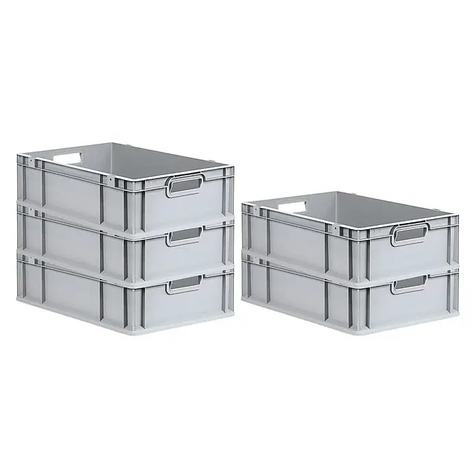 Proregal Euroboxen-Set 5x Eurobox NextGen Economy - L x B x H: 60 x 40 x 17 cm, Kunststoff, Grau, 5 Stk. - Graue Eurobehälter im Stapel. Vielseitige Aufbewahrungslösung für Ordnung und effizienten Transport. Ideal für Industrie, Lager und Haushalt.
