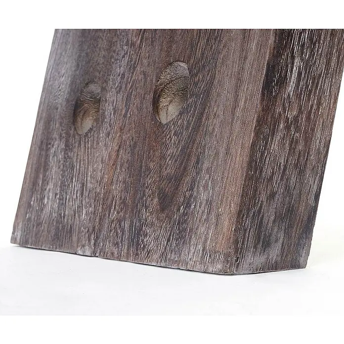 Berlinlodge Flaschenregal Rüttelbrett Weinregal für 20 Flaschen - L x B x H: 5 x 22 x 120 cm, Holz - Detailansicht eines dunklen Holzprodukts mit zwei eingelassenen Löchern. Die Maserung ist deutlich sichtbar und verleiht dem Stück Charakter.