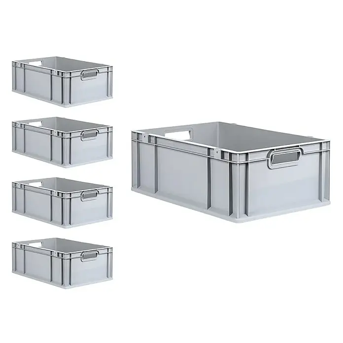 Proregal Euroboxen-Set 5x Eurobox NextGen Economy - L x B x H: 60 x 40 x 22 cm, Kunststoff, Grau, 5 Stk. - Fünf graue Kunststoffbehälter, robust und stapelbar, ideal für Lagerung und Transport.