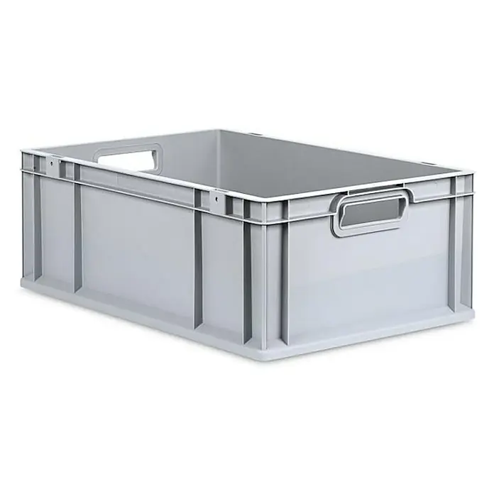 Proregal Euroboxen-Set 5x Eurobox NextGen Economy - L x B x H: 60 x 40 x 22 cm, Kunststoff, Grau, 5 Stk. - Ein grauer, rechteckiger Lagerbehälter aus Kunststoff mit Griffen an den Seiten für einfachen Transport und Organisation.
