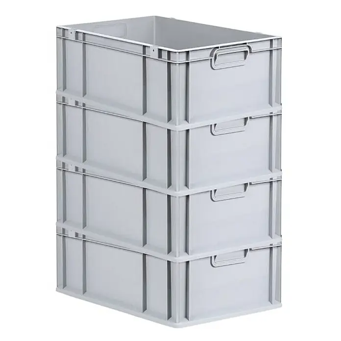 Proregal Euroboxen-Set 4x Eurobox NextGen Economy - Kunststoff, Grau, 4 Stk. - Gestapelte graue Kunststoffbehälter mit Griffen. Die Boxen sind robust und ideal für Lagerung und Transport.