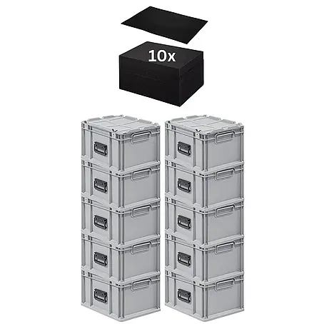 Proregal  Euroboxen-Set 10x Eurobox NextGen Portable mit Rasterschaumstoff & Schaumstoffeinlage