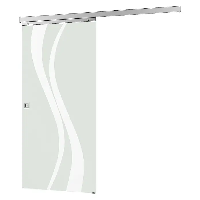 Inova Schiebetür-Komplettset Glas Komplettset wellenförmig mit Quadratgriff - 880 x 2.035 mm - Moderne Schiebetür mit weißem Wellenmuster auf Glas und einer eleganten Metallschiene für zeitgemäßes Wohnen.