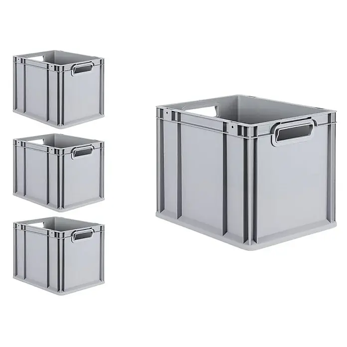 Proregal Euroboxen-Set 4x Eurobox NextGen Grip - Kunststoff, Grau, 4 Stk. - Mehrere graue Eurobehälter aus Kunststoff, robust und stapelbar, ideal für Lagerung und Transport.