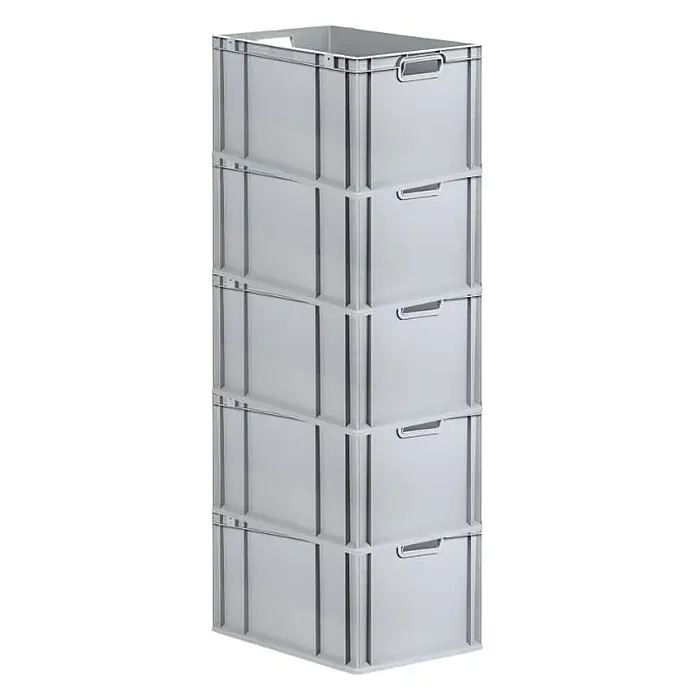 Proregal Euroboxen-Set 5x Eurobox NextGen Economy - Kunststoff, Grau, 5 Stk. - Gestapelte graue Kunststoffbehälter mit Griffen. Ideal zur Lagerung und Organisation von Gegenständen im Lager oder zu Hause.