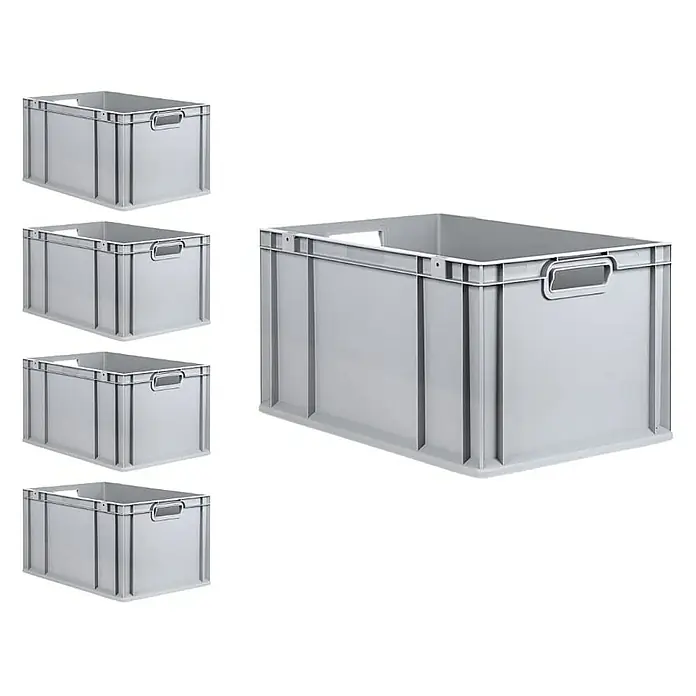 Proregal Euroboxen-Set 5x Eurobox NextGen Economy - Kunststoff, Grau, 5 Stk. - Fünf graue Lagerbehälter aus Kunststoff, ein großer und vier kleinere, alle mit Griffen für einfachen Transport.