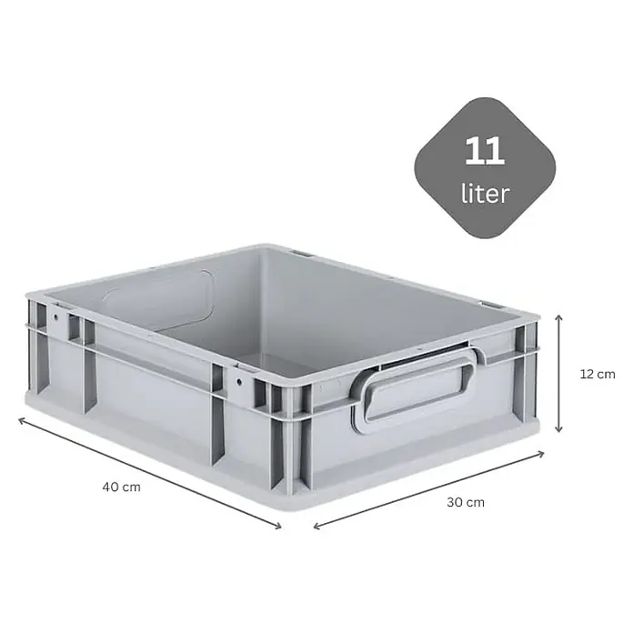Proregal Euroboxen-Set 16x Eurobox NextGen Economy - L x B x H: 40 x 30 x 12 cm, Kunststoff, Grau, 16 Stk. - Graue Kunststoffbox mit den Maßen 40x30x12 cm und einem Fassungsvermögen von 11 Litern. Ideal für Lagerung und Transport.