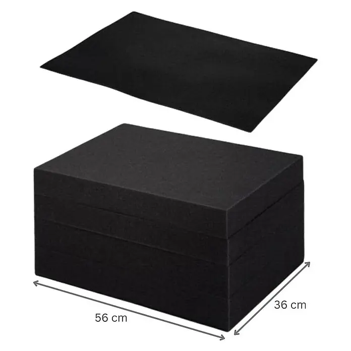 Proregal Euroboxen-Set 3x Eurobox NextGen Portable mit Rasterschaumstoff & Schaumstoffeinlage - L x B x H: 60 x 40 x 23,5 cm, Kunststoff, Grau, 3 Stk. - Schwarze Akustikschaumstoffplatten, die sich ideal für Schallschutzanwendungen eignen. Die Abmessungen betragen 56 cm x 36 cm.