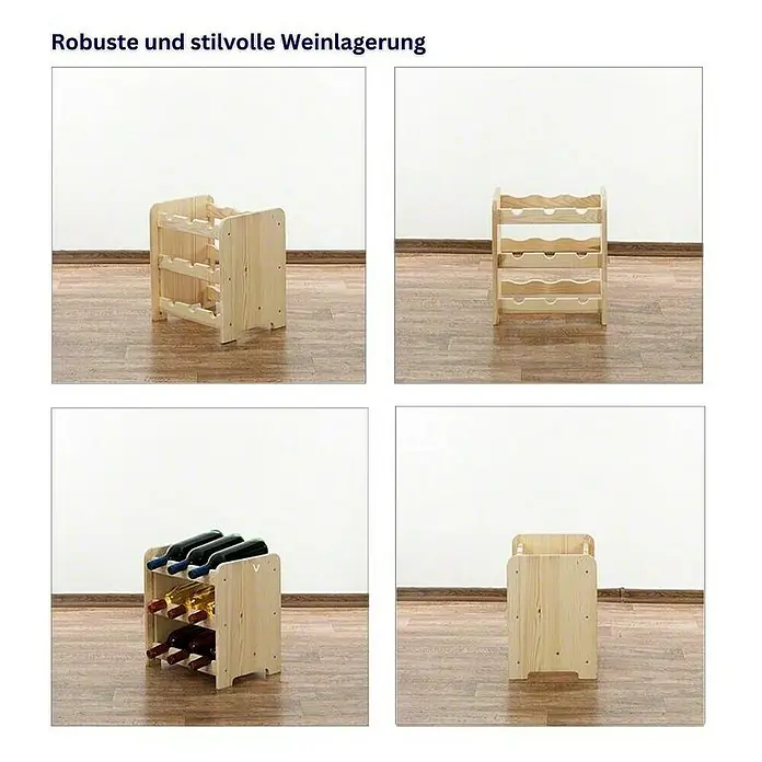 Proregal Flaschenregal Weinregal PINOTWINE C für 9 Flaschen - L x B x H: 26,5 x 34,4 x 36 cm, Holz - Robuste und stilvolle Weinlagerung aus hellem Holz. Bietet Platz für mehrere Weinflaschen und fügt sich gut in jede Einrichtung ein.
