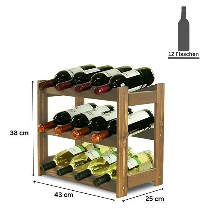 Proregal Flaschenregal Weinregal PINOTWINE für 12 Flaschen - L x B x H: 25 x 43 x 38 cm, Holz - Weinregal aus Holz für 12 Flaschen mit den Maßen 38x43x25 cm zur stilvollen Aufbewahrung von Weinen.