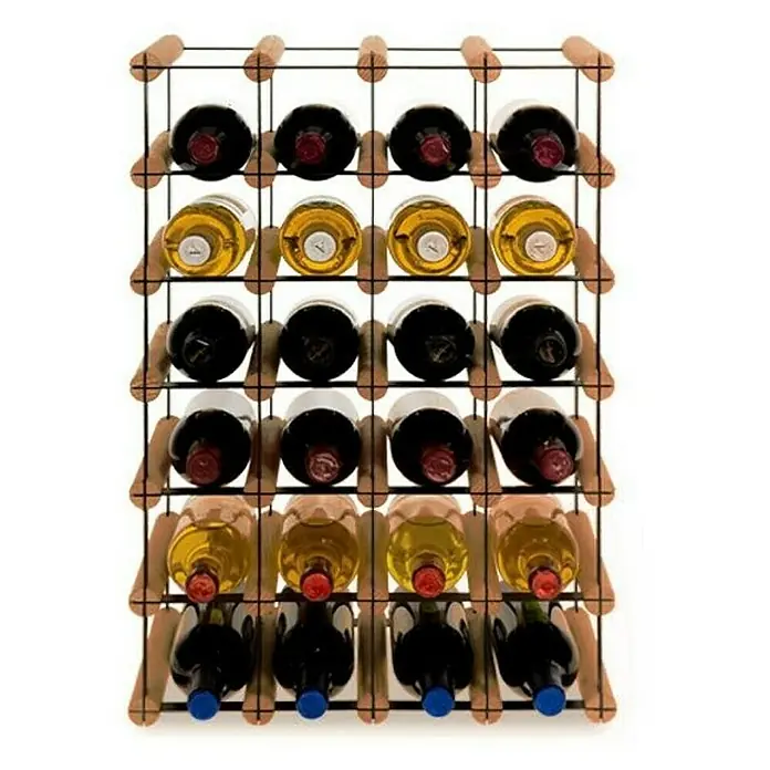 Proregal Flaschenregal Modulares Weinregal VINOTECA MOD METAL für 4x6 Flaschen - Holz - Ein Weinregal mit 20 Flaschen Wein, darunter Rot- und Weißweine, in einem Metall- und Holzgestell. Stilvolle Weinaufbewahrung.