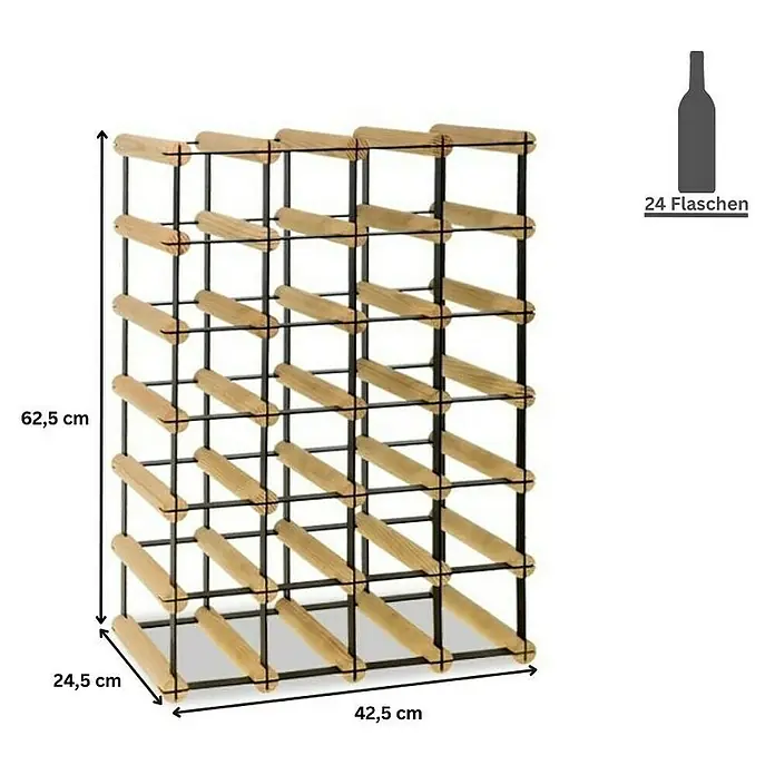 Proregal Flaschenregal Modulares Weinregal VINOTECA MOD METAL für 4x6 Flaschen - Holz - Bild eines Weinregals für 24 Flaschen mit den Maßen 62,5 cm Höhe, 42,5 cm Breite und 24,5 cm Tiefe.
