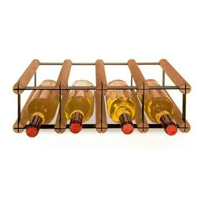 Proregal Flaschenregal Modulares Weinregal VINOTECA MOD METAL für 4x1 Flaschen - L x B x H: 24,5 x 42,5 x 12,5 cm, Holz - Weinflaschenregal aus Holz mit vier Flaschen Weißwein, liegend und zur Ansicht präsentiert. Elegante Aufbewahrung für Weinfreunde.