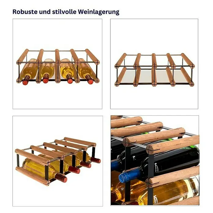 Proregal Flaschenregal Modulares Weinregal VINOTECA MOD METAL für 4x1 Flaschen - L x B x H: 24,5 x 42,5 x 12,5 cm, Holz - Elegantes Weinregal zur stilvollen Aufbewahrung von Weinflaschen. Robust und dekorativ für Weinliebhaber.