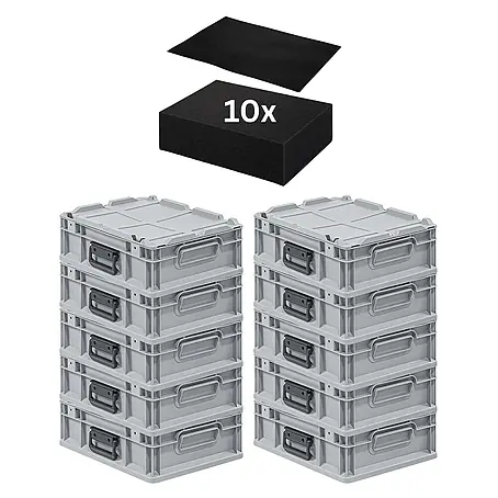 Proregal  Euroboxen-Set 10x Eurobox NextGen Portable mit Rasterschaumstoff & Schaumstoffeinlage