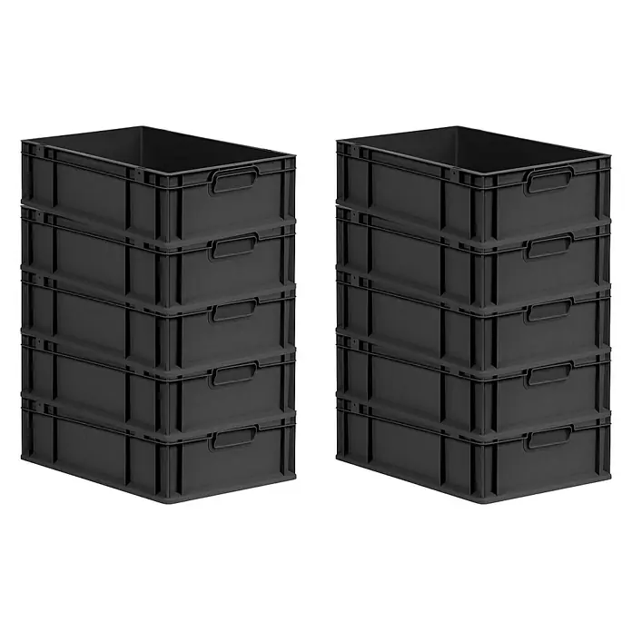 Proregal Euroboxen-Set 10x Eurobox NextGen Grip - L x B x H: 60 x 40 x 17 cm, Kunststoff, Schwarz, 10 Stk. - Schwarze Aufbewahrungsboxen, stabil und stapelbar, ideal für Ordnung und Lagerung in Werkstatt oder Büro.