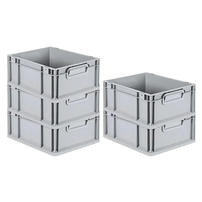 Proregal Euroboxen-Set 5x Eurobox NextGen Grip - L x B x H: 40 x 30 x 17 cm, Kunststoff, Grau, 5 Stk. - Graue Kunststoffbehälter, stapelbar, mit Griffen. Ideal für Lagerung und Organisation in verschiedenen Bereichen. Robust und vielseitig einsetzbar.