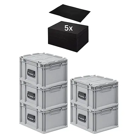 Proregal  Euroboxen-Set 5x Eurobox NextGen Portable mit Rasterschaumstoff & Schaumstoffeinlage