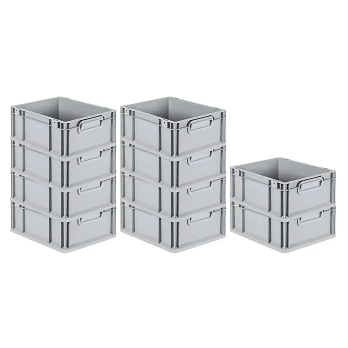 Proregal Euroboxen-Set 10x Eurobox NextGen Grip - L x B x H: 40 x 30 x 17 cm, Kunststoff, Grau, 10 Stk. - Stapelbare, graue Kunststoffboxen in verschiedenen Stapelhöhen, ideal zur Lagerung und Organisation von Gegenständen im Haushalt oder Büro.