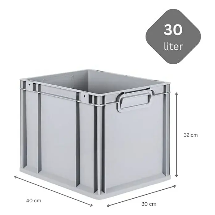Proregal Euroboxen-Set 10x Eurobox NextGen Grip - Kunststoff, Grau, 10 Stk. - Graue 30-Liter-Kunststoffbox mit Griffen und den Maßen 40x30x32 cm, ideal zur Aufbewahrung und Organisation verschiedener Gegenstände.
