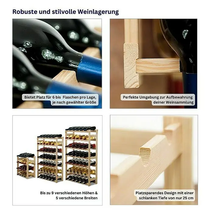 Proregal Flaschenregal Weinregal PINOTWINE für 44 Flaschen - Holz - Weinregal zur stilvollen Weinlagerung.\n