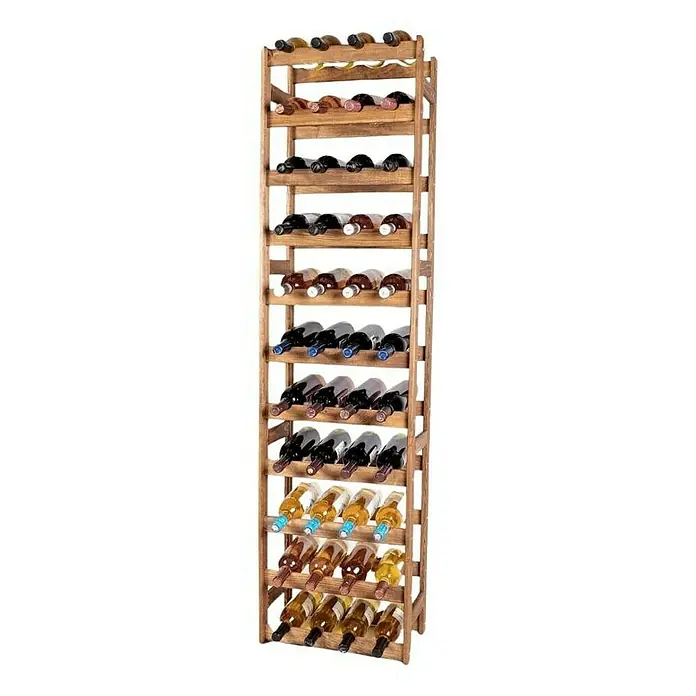 Proregal Flaschenregal Weinregal PINOTWINE für 44 Flaschen - Holz - Ein hohes Weinregal aus Holz mit mehreren Regalen, auf denen Weinflaschen horizontal gelagert werden, wobei die Etiketten nach außen zeigen.