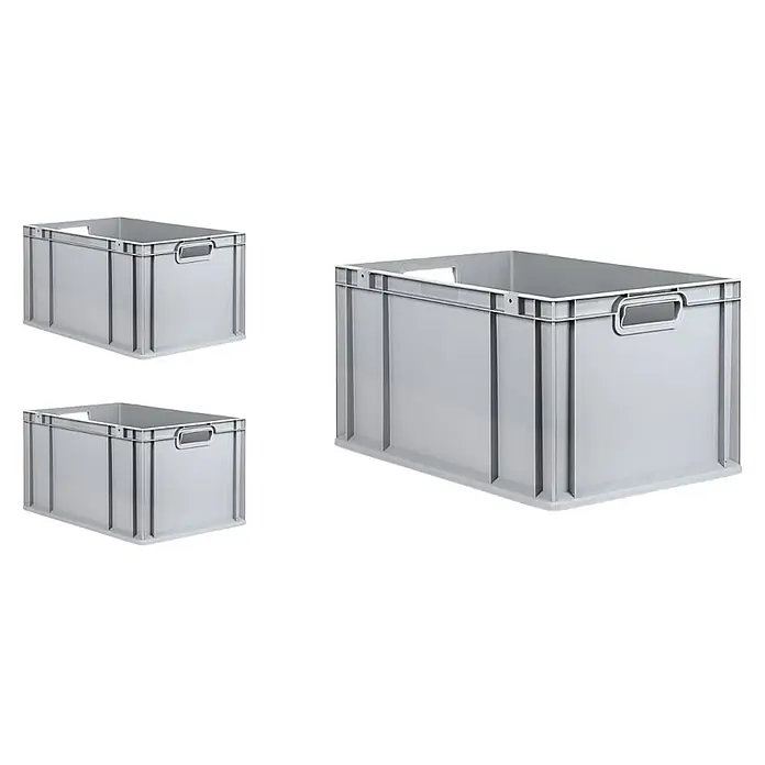 Proregal Euroboxen-Set 3x Eurobox NextGen Grip - L x B x H: 60 x 40 x 32 cm, Kunststoff, Grau, 3 Stk. - Drei graue Kunststoffbehälter mit Griffen zur Aufbewahrung oder zum Transport von Gütern verschiedener Art.