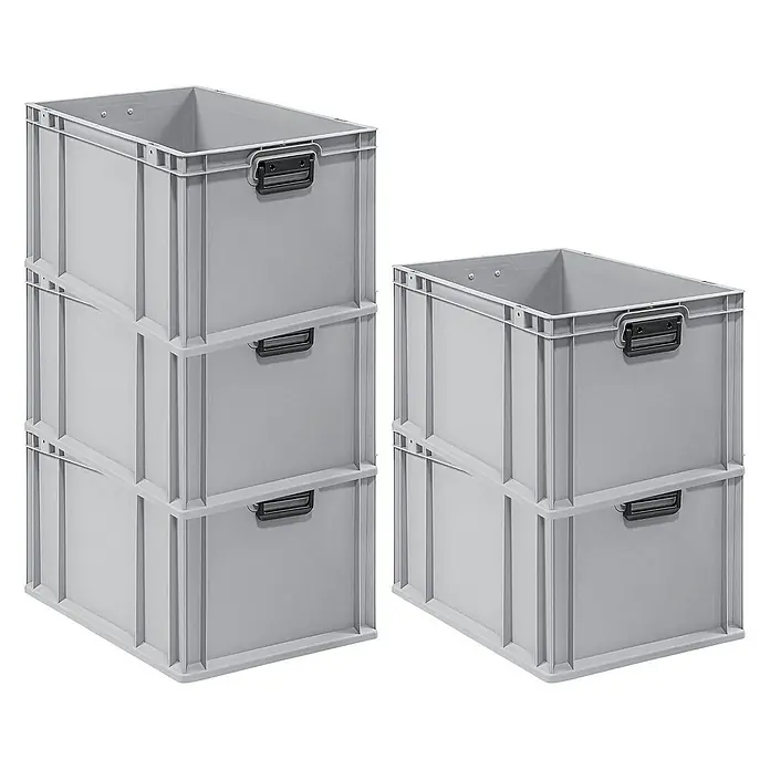 Proregal Euroboxen-Set 5x Eurobox NextGen Portable Duo - Kunststoff, Grau, 5 Stk. - Graue Kunststoffboxen, gestapelt, mit schwarzen Griffen, ideal für Lagerung und Organisation. Robust und vielseitig.