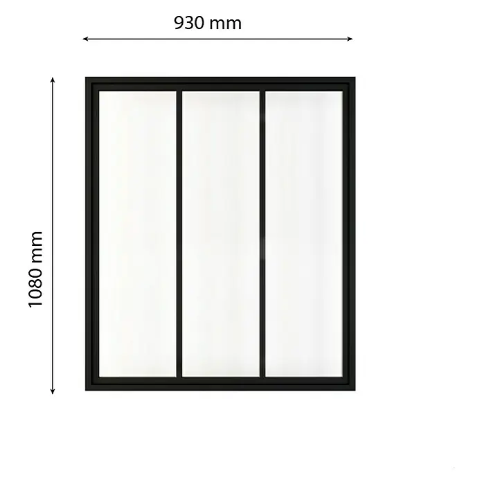 Inova Aluminiumfenster Loft Innenfenster Glas - 930 x 1.080 mm - Schwarzer Duschabtrenner mit drei Glasscheiben und den Maßen 930 mm x 1080 mm für moderne Badezimmergestaltung.