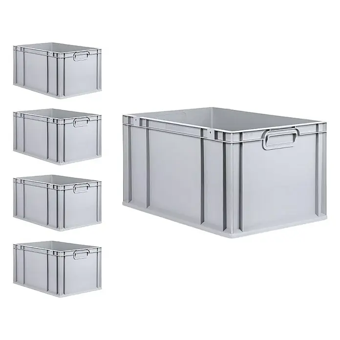 Proregal Euroboxen-Set 5x Eurobox NextGen Economy - L x B x H: 60 x 40 x 32 cm, Kunststoff, Grau, 5 Stk. - Set aus fünf grauen Kunststoffbehältern mit Griffen. Ideal für Lagerung und Organisation von Gegenständen im Haus oder im Büro.