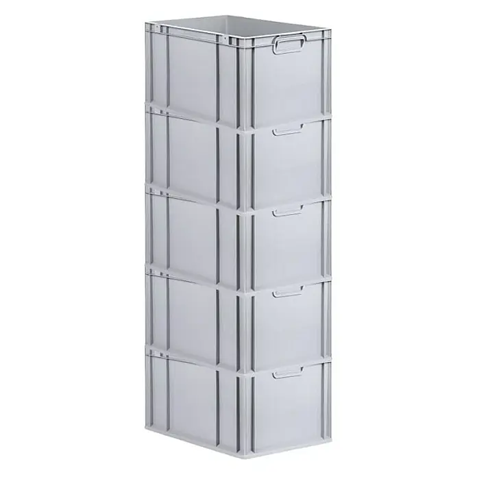 Proregal Euroboxen-Set 5x Eurobox NextGen Economy - L x B x H: 60 x 40 x 32 cm, Kunststoff, Grau, 5 Stk. - Stapel von fünf grauen, stapelbaren Lagerbehältern aus Kunststoff mit integrierten Griffen zur einfachen Handhabung und Lagerung.