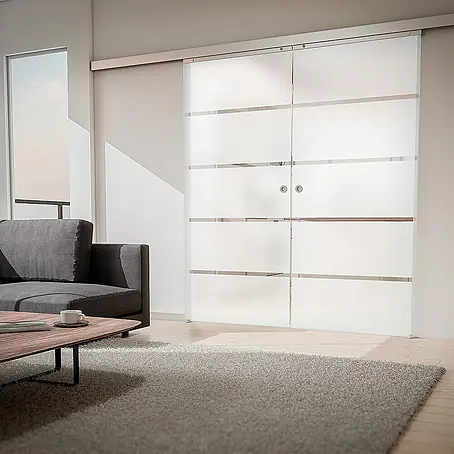 Inova  Schiebetür-Komplettset Glas Komplettset Blockstreifen mit Griffmuschel Doppelflügelig