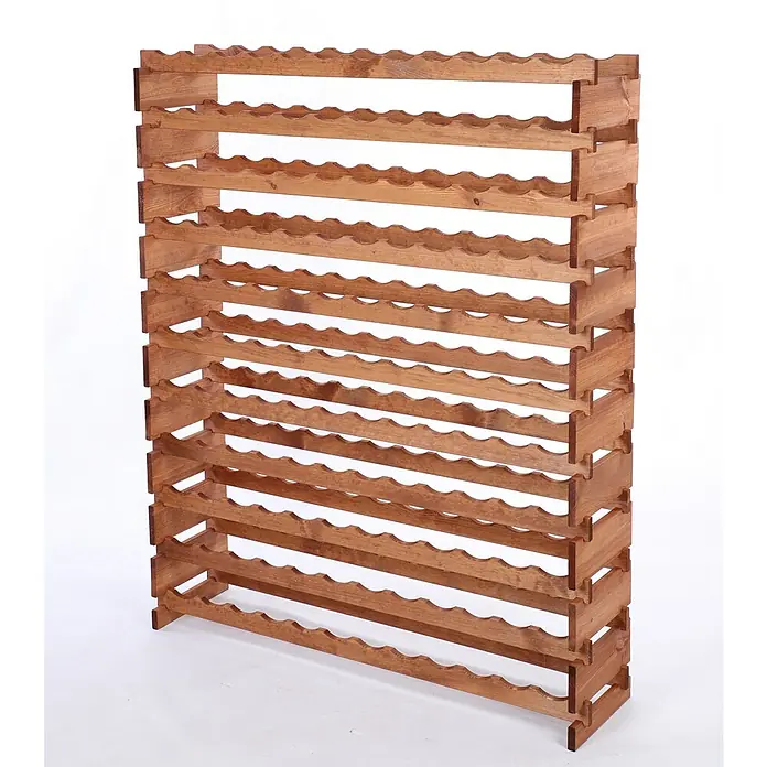 Proregal Flaschenregal Weinregal VINOTECA FLEX PRO für 132 Flaschen - L x B x H: 28 x 123 x 149 cm, Holz, Anzahl Böden: 11 Stk. - Foto eines großen, braunen Weinregals aus Holz, das sich perfekt für die stilvolle Lagerung von Weinflaschen eignet und eine rustikale Note verleiht.