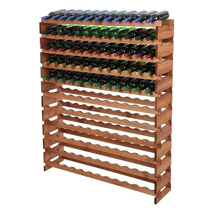 Proregal Flaschenregal Weinregal VINOTECA FLEX PRO für 132 Flaschen - L x B x H: 28 x 123 x 149 cm, Holz, Anzahl Böden: 11 Stk. - Ein großes Weinregal aus Holz mit mehreren Regalböden voller Weinflaschen, ideal für die stilvolle Lagerung und Präsentation von Wein.