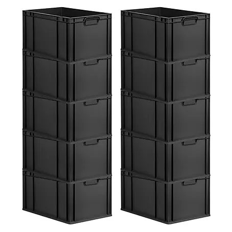SparSet 10x Eurobox NextGen Grip | HxBxT 32x40x60cm | 65 Liter | Griffe geschlossen | Verstärkter Boden | Schwarz | Eurobehälter, Transportbox, Transportbehälter, Stapelbehälter, Box