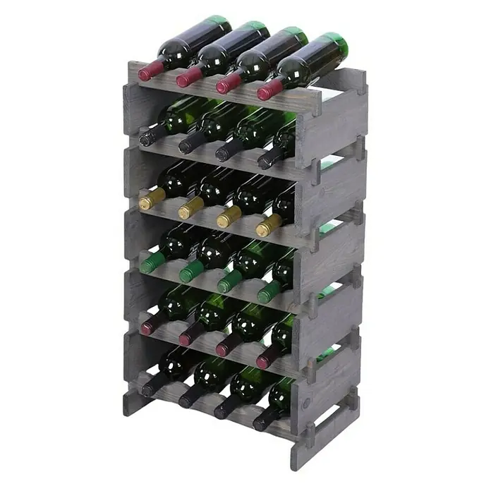 Proregal Flaschenregal Weinregal VINOTECA FLEX PRO für 24 Flaschen - L x B x H: 28 x 46 x 79 cm, Holz, Anzahl Böden: 6 Stk. - Graues, rustikales Weinregal aus Holz mit sechs Ebenen, gefüllt mit Weinflaschen. Perfekt für die stilvolle Lagerung Ihrer Weinsammlung.