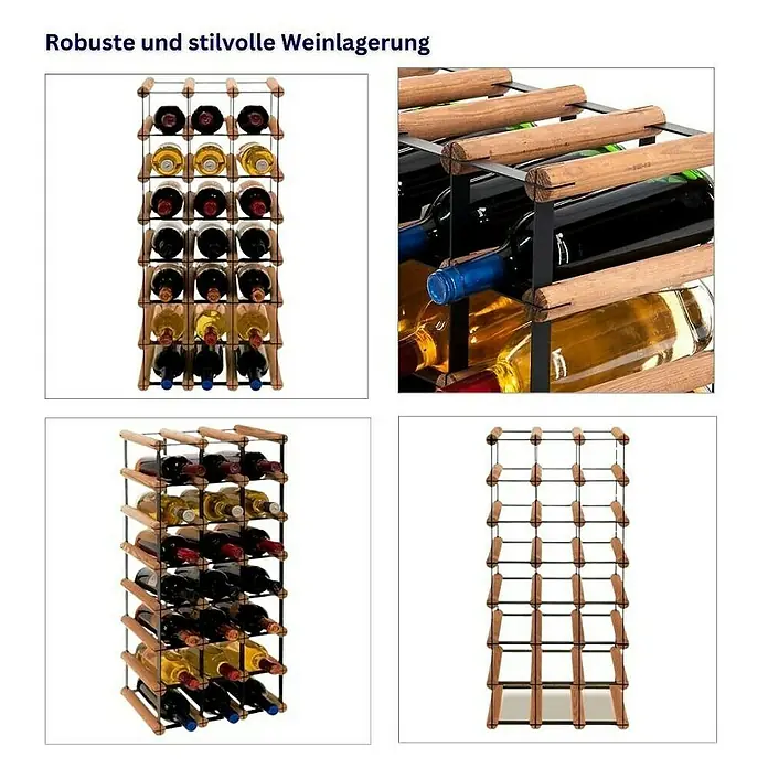 Proregal Flaschenregal Modulares Weinregal VINOTECA MOD METAL für 3x7 Flaschen - L x B x H: 24,5 x 32,5 x 72,5 cm, Holz - Robuste und stilvolle Weinlagerung. Das Weinregal bietet Platz für bis zu 30 Flaschen und ist eine ideale Lösung zur Aufbewahrung Ihrer Weinsammlung.