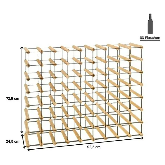 Proregal Flaschenregal Modulares Weinregal VINOTECA MOD METAL für 9x7 Flaschen - L x B x H: 24,5 x 92,5 x 72,5 cm, Holz - Weinregal für 63 Flaschen mit den Maßen 92,5 x 24,5 x 72,5 cm, ideal für die stilvolle Lagerung von Weinen.