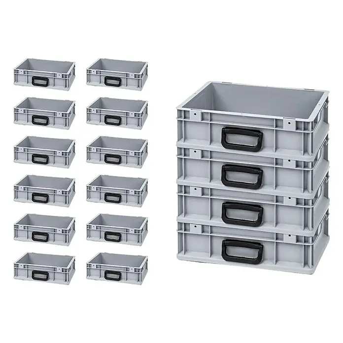 Proregal Euroboxen-Set 16x Eurobox NextGen Portable Uno - Kunststoff, Grau, 16 Stk. - Graue Kunststoffboxen, ideal für Lagerung und Organisation. Praktische Tragegriffe erleichtern den Transport.