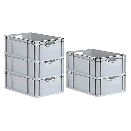 SparSet 5x Eurobox NextGen Grip | HxBxT 22x40x60cm | 44 Liter | Griffe offen | Verstärkter Boden | Grau | Eurobehälter, Transportbox, Transportbehälter, Stapelbehälter, Box