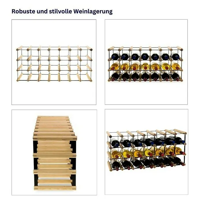 Proregal Flaschenregal Modulares Weinregal VINOTECA MOD METAL für 7x3 Flaschen - Holz - Weinregal aus Holz mit mehreren Fächern zur Aufbewahrung von Weinflaschen.