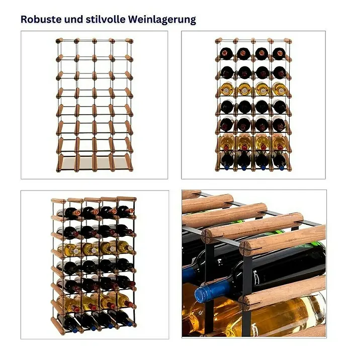 Proregal Flaschenregal Modulares Weinregal VINOTECA MOD METAL für 4x7 Flaschen - Holz - Elegantes Weinregal zur stilvollen Aufbewahrung Ihrer Weine. Das robuste Design bietet Platz für eine große Anzahl an Flaschen.
