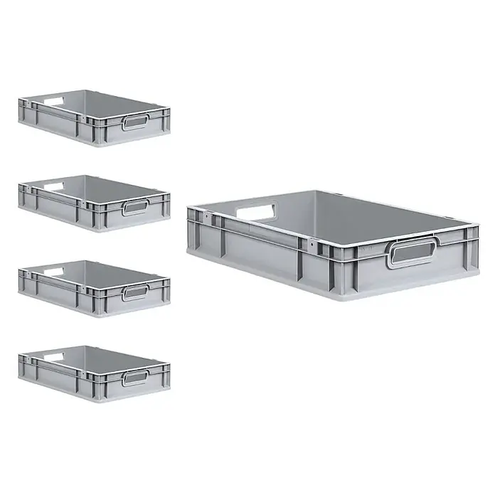 Proregal Euroboxen-Set 5x Eurobox NextGen Grip - L x B x H: 60 x 40 x 12 cm, Kunststoff, Grau, 5 Stk. - Mehrere graue Eurobehälter/Industriebehälter aus Kunststoff. Ideal zur Lagerung, Organisation und Transport von Waren.