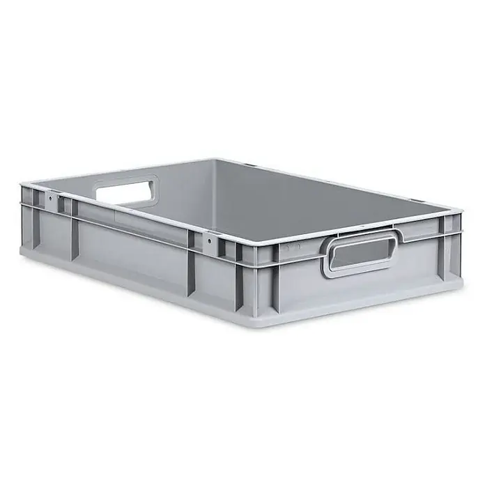 Proregal Euroboxen-Set 5x Eurobox NextGen Grip - L x B x H: 60 x 40 x 12 cm, Kunststoff, Grau, 5 Stk. - Eine graue Kunststoffbox mit Tragegriffen, ideal für Lagerung und Transport von Waren. Die Box ist robust und stapelbar.